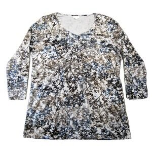 Pure J Jill Velour Velvet Tunic Top L  V-Neck Long Sleeve‎ Soft Botanical Floral